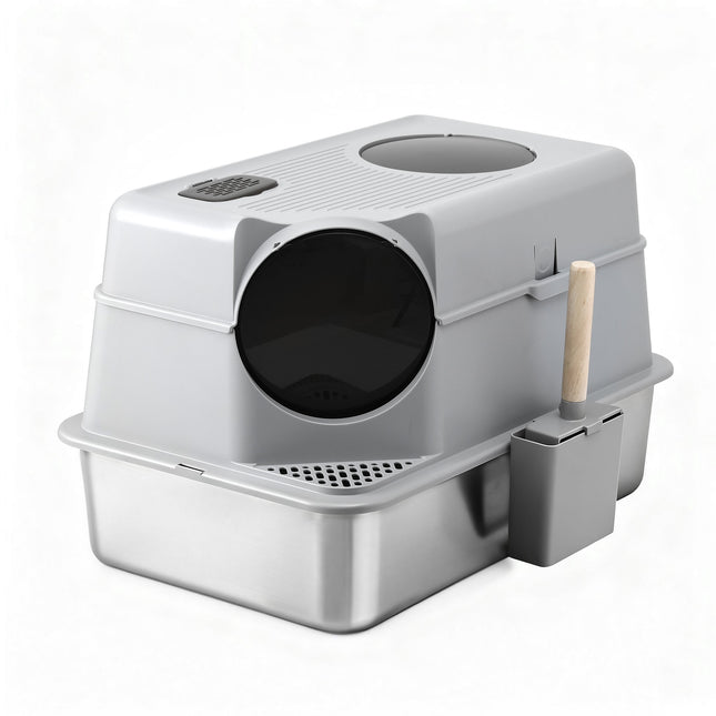 i.Pet Cat Litter Box Large Stainless Steel High Sided Pet Toilet Odour Control