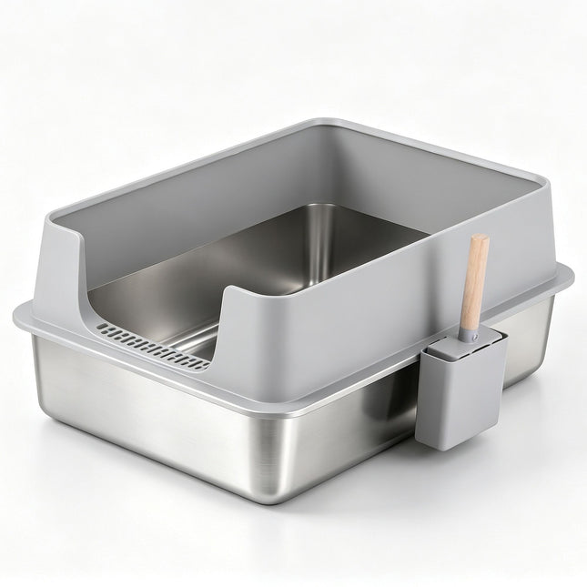 i.Pet XXL Cat Litter Box Stainless Steel Jumbo Semi-Enclosed Pet Kitty Toilet Grey