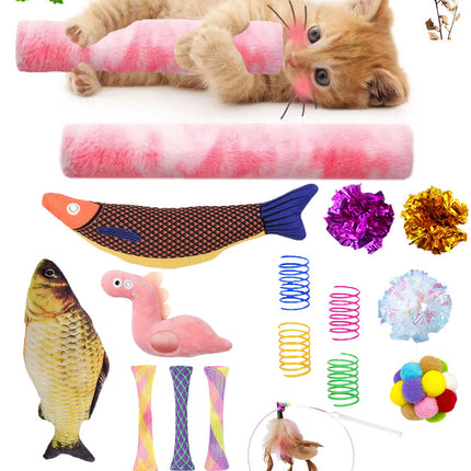 Pet Products Cat Toys,Interactive Kitten Toy for Indoor Kitty Exercise 14 Piece with Fish Catnip Spiral Spring, Tube, Crinkle Balls Helps Reduce Stress & Provide Anxiety Relief for Cats