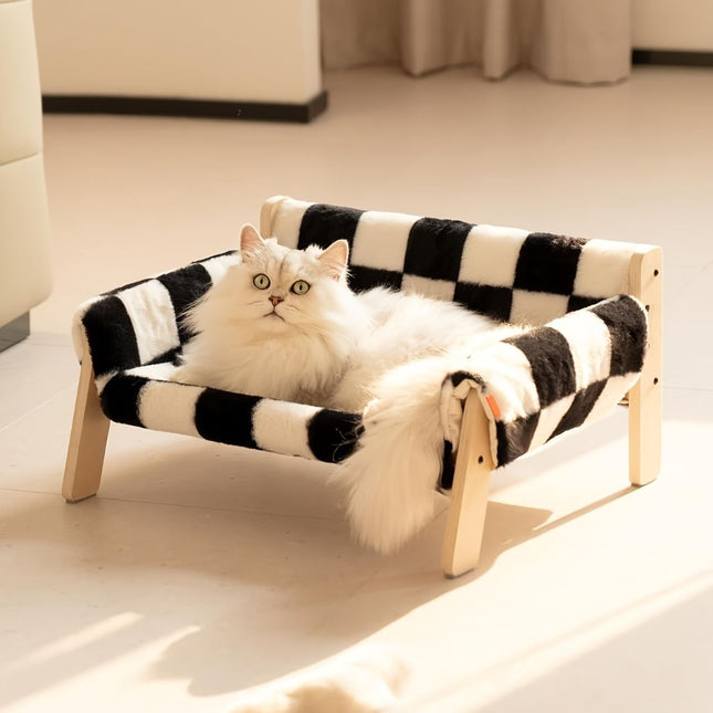 Checkered Faux-Fur Cat Sofa Bed