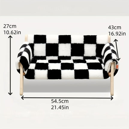 Checkered Faux-Fur Cat Sofa Bed