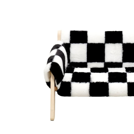 Checkered Faux-Fur Cat Sofa Bed
