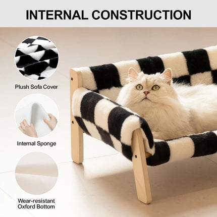 Checkered Faux-Fur Cat Sofa Bed
