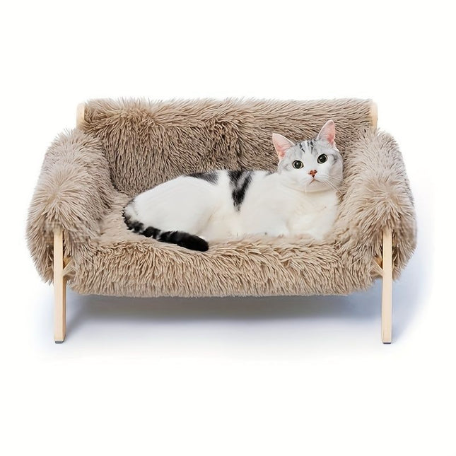 Checkered Faux-Fur Cat Sofa Bed