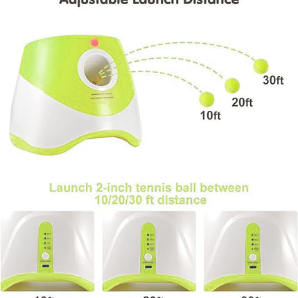 Automatic Dog Ball Launcher with 15 Mini Tennis Balls & Mesh Bag – Rechargeable Pet Toy for Small Dogs, Adjustable Launch Distance, Interactive Play (Light Green)