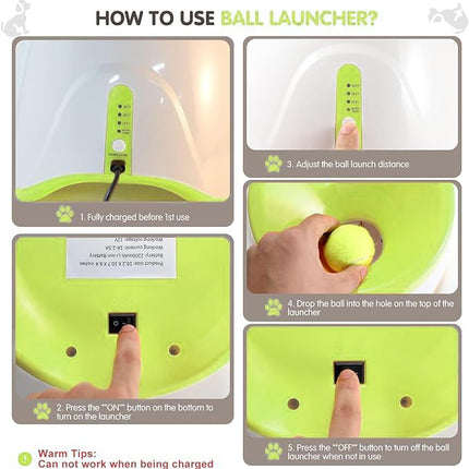 Automatic Dog Ball Launcher with 15 Mini Tennis Balls & Mesh Bag – Rechargeable Pet Toy for Small Dogs, Adjustable Launch Distance, Interactive Play (Light Green)