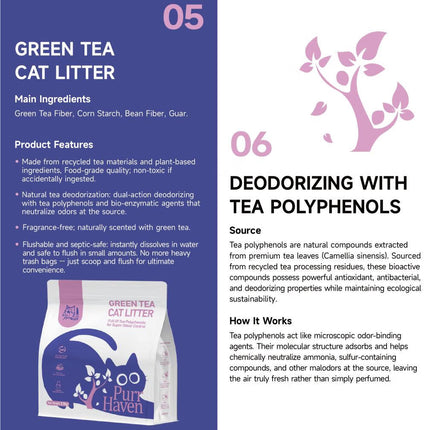 Purr Haven Green Tea Cat Litter | 1 Carton | 6 Packs Per Carton | 2.5kg Per Pack