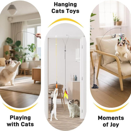 17PCS Cat Toy Set with Fishing Rod, Suction Cup, Feathers and Insects, Eco-Friendly Indoor Cat Toys