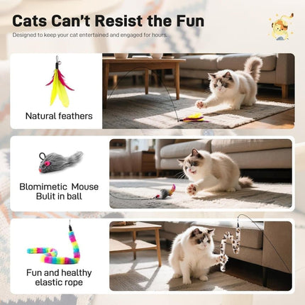 17 Pieces Cat Toy, Interactive Self-Feeding Fishing Toy with Suction Cup