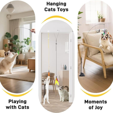 17 Pieces Cat Toy, Interactive Self-Feeding Fishing Toy with Suction Cup