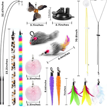 17 Pieces Cat Toy, Interactive Self-Feeding Fishing Toy with Suction Cup