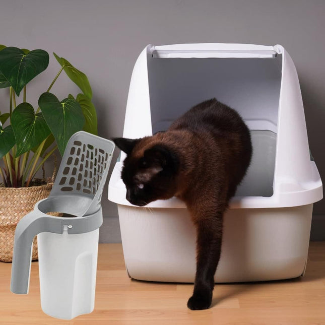 2-in-1 Litter Box Scoop with Holder and Waste Bags, Non-Slip Durable Pet Cleaning Tool