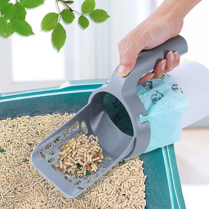 2-in-1 Litter Box Scoop with Holder and Waste Bags, Non-Slip Durable Pet Cleaning Tool