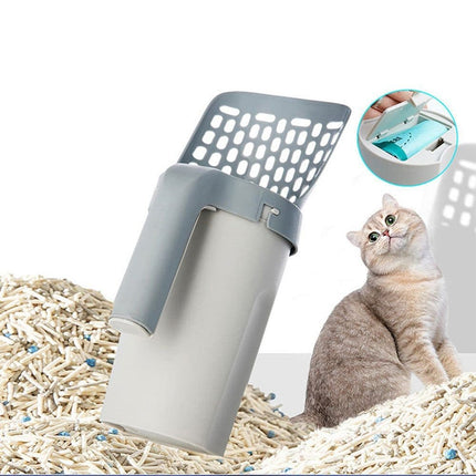 2-in-1 Litter Box Scoop with Holder and Waste Bags, Non-Slip Durable Pet Cleaning Tool