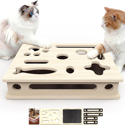 Multi-Functional Cat Claw Care Enrichment Box | Durable Wood Scratcher & Interactive Puzzle for Feline Wellness