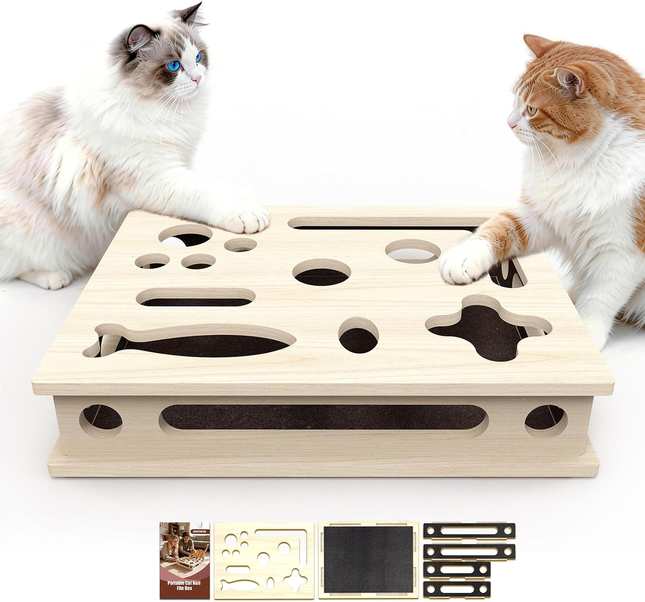 Multi-Functional Cat Claw Care Enrichment Box | Durable Wood Scratcher & Interactive Puzzle for Feline Wellness