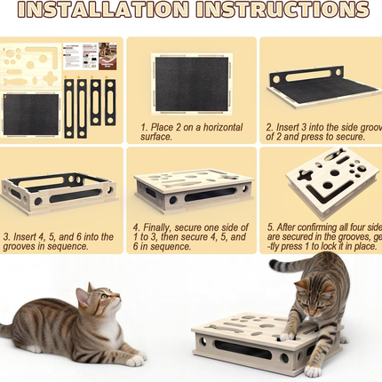 Multi-Functional Cat Claw Care Enrichment Box | Durable Wood Scratcher & Interactive Puzzle for Feline Wellness
