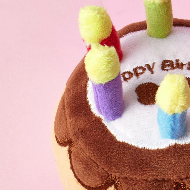 Dog Birthday Cake Plush Fetch Toy, Brown