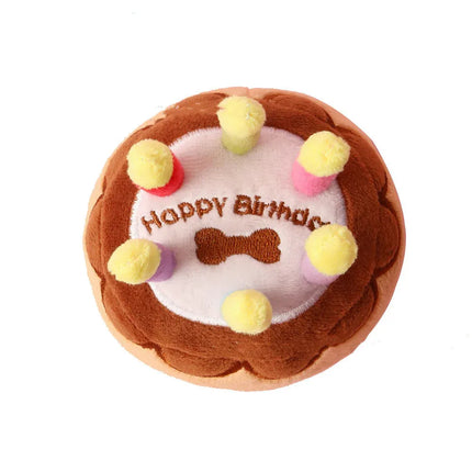 Dog Birthday Cake Plush Fetch Toy, Brown