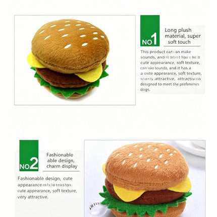 Hamburger Dog Squeaky Toy Plush Chew Toy for Small Medium Dogs