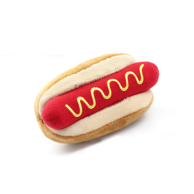 Hot Dog Squeaky Dog Chew Toy Plush Teething Toy for Small Medium Dogs