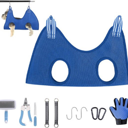 Cat, Dog Hanging Bag - 11-Piece Pet Grooming Hammock - For Easy Nail Trimming - Size S - Pet Hammock - Pet Grooming - Pet Care Hammock - Pet Nail Trimming Harness - 57x44.5 Cm - Blue