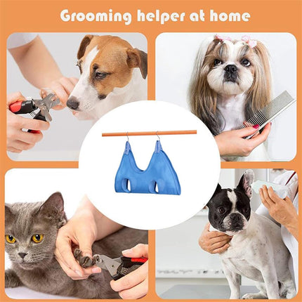 Cat, Dog Hanging Bag - 11-Piece Pet Grooming Hammock - For Easy Nail Trimming - Size S - Pet Hammock - Pet Grooming - Pet Care Hammock - Pet Nail Trimming Harness - 57x44.5 Cm - Blue