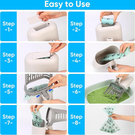 Cat Litter Scoop with Collection Tray - Cleaning Cat Litter - Ergonomic - With 8 Rolls of Waste Bags - Holder and Disposal System for Cat Litter in 1 - Litter Scoop with Container - Dirt-Free Cat Litter Scoop - Grey