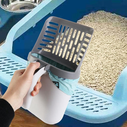 Cat Litter Scoop with Collection Tray - Cleaning Cat Litter - Ergonomic - With 8 Rolls of Waste Bags - Holder and Disposal System for Cat Litter in 1 - Litter Scoop with Container - Dirt-Free Cat Litter Scoop - Grey