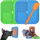 Dog Lick Mat - 2 Pieces - Dog Lick Mat with Suction Cup - Dog Toys - Dog Feeding Mat - Dog Slow Feeder - Cat Lick Mat - Dog Lick Pad - Anti-Gulp Food Bowl - BPA-Free - Dishwasher Safe - Blue and Green with Silicone Spatulas