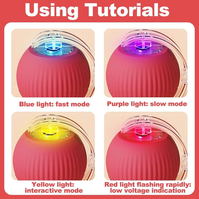 Electric Cat Ball Toy - Cat Toys - Electric Toy Ball - Pet Toys - Smart Toy Ball - Automatic Rolling Cat Ball - Interactive Cat Toy - Rechargeable - Cat Ball for Play and Interaction - Red