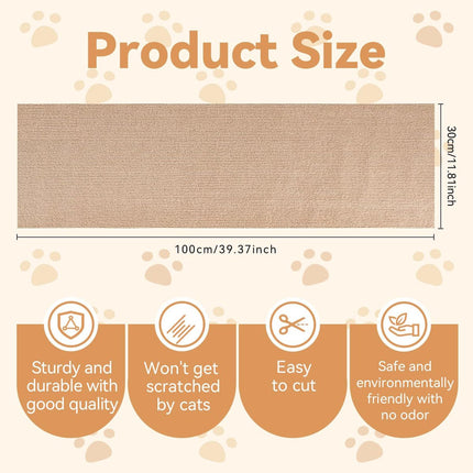 Scratching Post - 30 x 100 Cm - Scratching Mat for Cats - Kitten Toy - Anti-scratch cat sofa protection scratching post - Climbing Wall - Cat Climbing Wall - for furniture, walls, sofas and carpet - Scratching Mat for Sofa - Easy to cut - Self-adhesive -