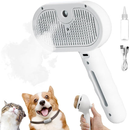 Cat Steam Brush - Dog Steam Brush - 3 in 1 Pet Spray Shedding Comb for Cats and Dogs - Dog Steam Brush - Pet Grooming Brush with Spray - Cat Steam Brush - Pets - Dog Brush - for Shedding & Grooming - White