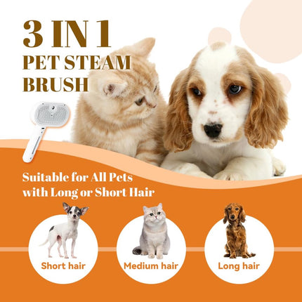 Cat Steam Brush - Dog Steam Brush - 3 in 1 Pet Spray Shedding Comb for Cats and Dogs - Dog Steam Brush - Pet Grooming Brush with Spray - Cat Steam Brush - Pets - Dog Brush - for Shedding & Grooming - White