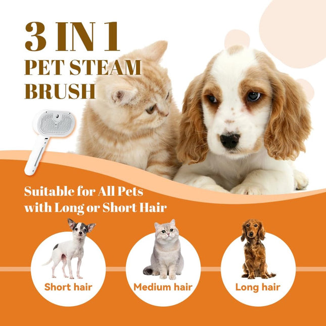 Cat Steam Brush - Dog Steam Brush - 3 in 1 Pet Spray Shedding Comb for Cats and Dogs - Dog Steam Brush - Pet Grooming Brush with Spray - Cat Steam Brush - Pets - Dog Brush - for Shedding & Grooming - White