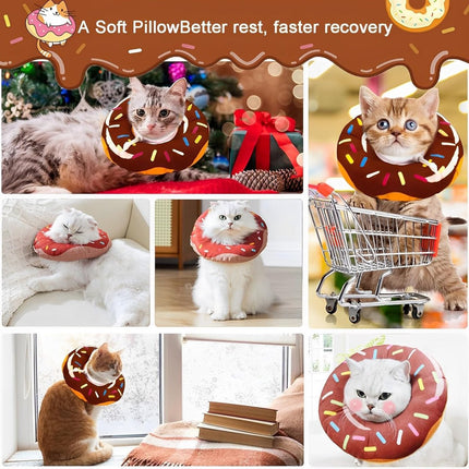 Cat collar - adjustable cat collar - adjustment range 17-26cm - vacuum packed - for after surgery - for small dogs and cats - protective collar for cats and dogs - anti-scratch - anti-licking - brown donut shape