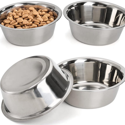 4-Pack Stainless Steel Food and Water Bowls for Cats and Dogs - Pet Food and Water Bowls - Pet Bowls - For Large, Medium, and Small Dogs - Kitten Bowls - Puppy Bowls