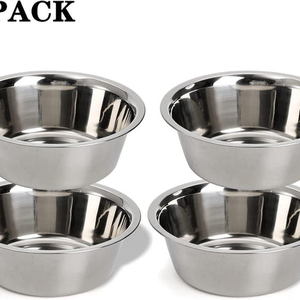 4-Pack Stainless Steel Food and Water Bowls for Cats and Dogs - Pet Food and Water Bowls - Pet Bowls - For Large, Medium, and Small Dogs - Kitten Bowls - Puppy Bowls