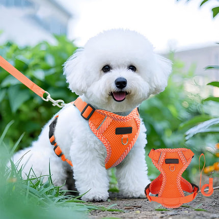 Tyidzon Small Dog Harness with Pet Lead, Puppy Harness Reflective Step-in Puppy Pet Harnesses for Small Medium Dogs and Cats Orange