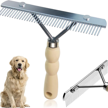Tutuviw Undercoat Rake for Dogs for Grooming Large Dogs Grooming Brush Long Tooth Undercoat Dog Rake with Wood Handle Deshedding Tool Steel Comb Mane Brush Dog Deshedding Brush
