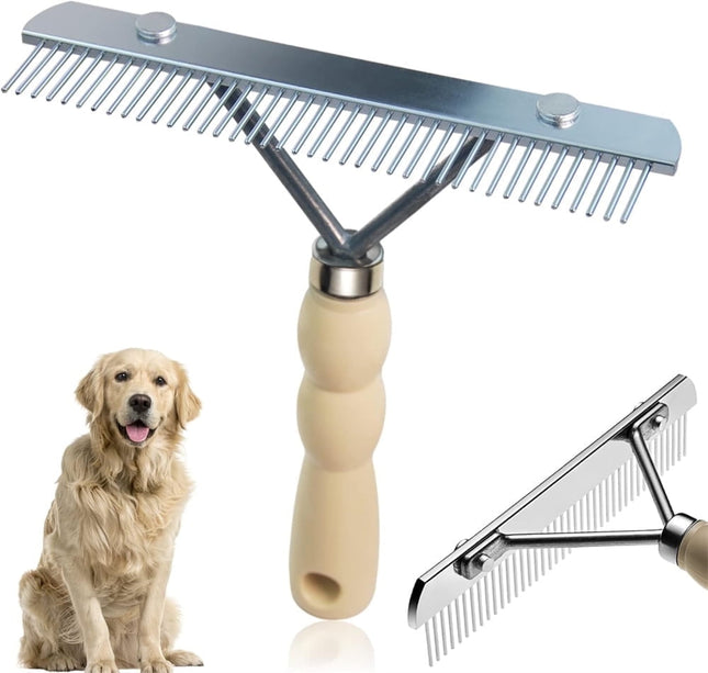 Tutuviw Undercoat Rake for Dogs for Grooming Large Dogs Grooming Brush Long Tooth Undercoat Dog Rake with Wood Handle Deshedding Tool Steel Comb Mane Brush Dog Deshedding Brush