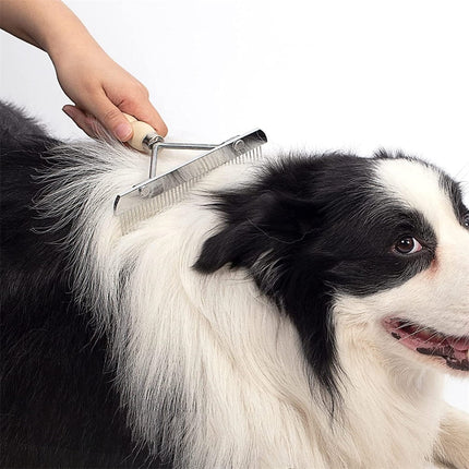 Tutuviw Undercoat Rake for Dogs for Grooming Large Dogs Grooming Brush Long Tooth Undercoat Dog Rake with Wood Handle Deshedding Tool Steel Comb Mane Brush Dog Deshedding Brush