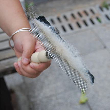 Tutuviw Undercoat Rake for Dogs for Grooming Large Dogs Grooming Brush Long Tooth Undercoat Dog Rake with Wood Handle Deshedding Tool Steel Comb Mane Brush Dog Deshedding Brush