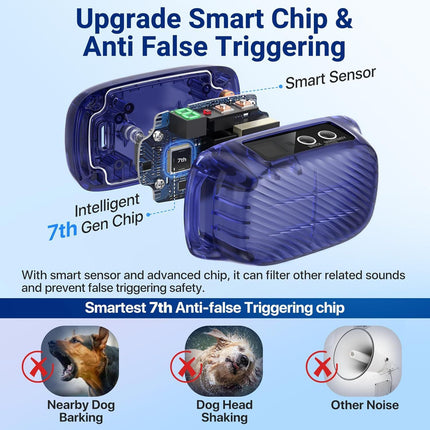 Dog Bark Collar for Large Medium Dogs,Automatic Barking Collar with 3 Training Mode,Rechargeable Anti Bark Collar （blue）