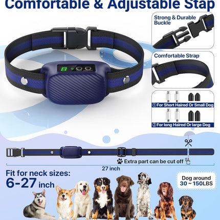 Dog Bark Collar for Large Medium Dogs,Automatic Barking Collar with 3 Training Mode,Rechargeable Anti Bark Collar （blue）