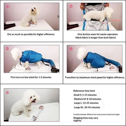 Pet Dog Dryer, Protable Fast Easy Blower Professional Tool Hair Pet Low Noise Puff and Fluff Bath Grooming - L