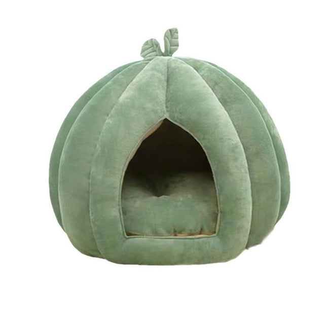 Cat Beds for Indoor Cats, Pumpkin Cat House,Cute Pumpkin Shape Cat Cave Bed Cat Tent with Removable Cushion, Warm Cave Nest Sleeping Bed Puppy House (Green S)