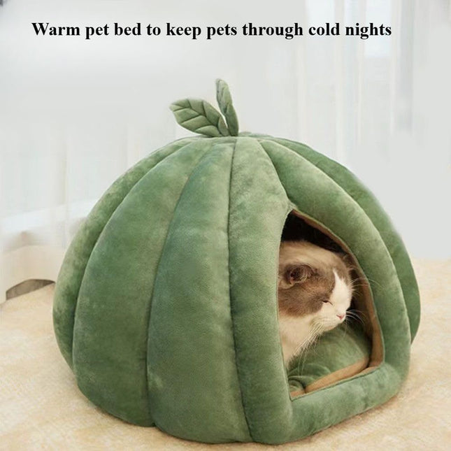 Cat Beds for Indoor Cats, Pumpkin Cat House,Cute Pumpkin Shape Cat Cave Bed Cat Tent with Removable Cushion, Warm Cave Nest Sleeping Bed Puppy House (Green S)