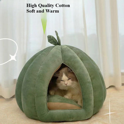 Cat Beds for Indoor Cats, Pumpkin Cat House,Cute Pumpkin Shape Cat Cave Bed Cat Tent with Removable Cushion, Warm Cave Nest Sleeping Bed Puppy House (Green S)