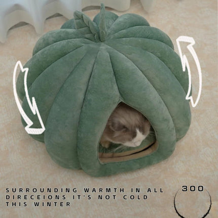 Cat Beds for Indoor Cats, Pumpkin Cat House,Cute Pumpkin Shape Cat Cave Bed Cat Tent with Removable Cushion, Warm Cave Nest Sleeping Bed Puppy House (Green S)